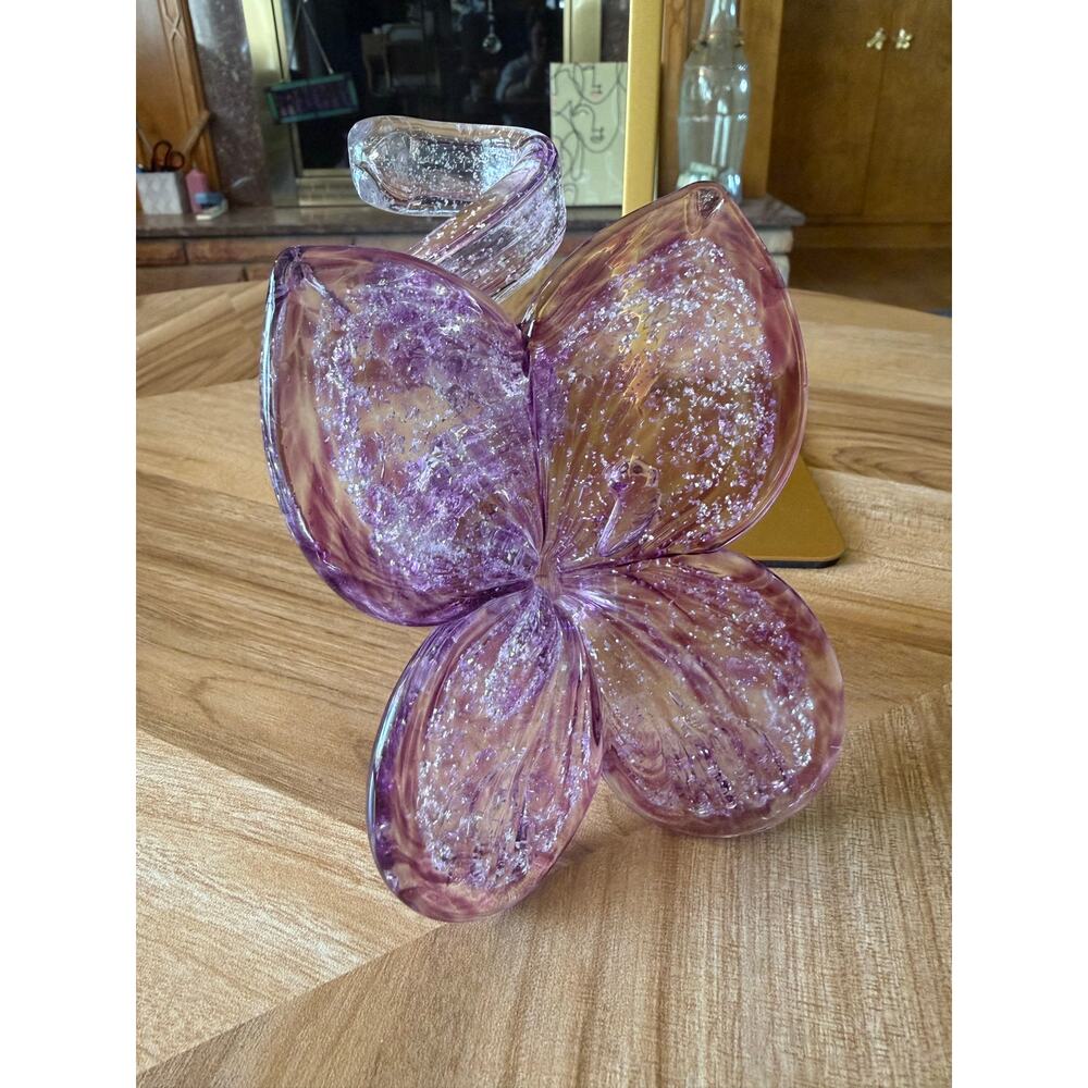 Vtg GENUINE MURANO Glass Hand Made Italy Blue & Purple FLOWER Twisted Stem